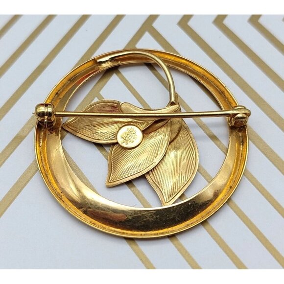 Mid Century Gold 1/20 -12k GF Curtis Curtman Round Floral Brooch Pin Lightweight - Picture 7 of 9